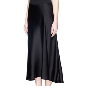 Theory satin black midi skirt